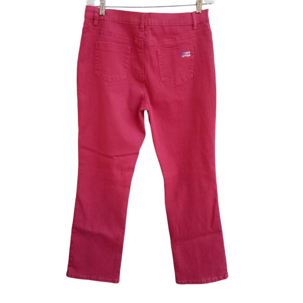 DG2 by Diane Gilman red wine color US flag decor jeans sz 12